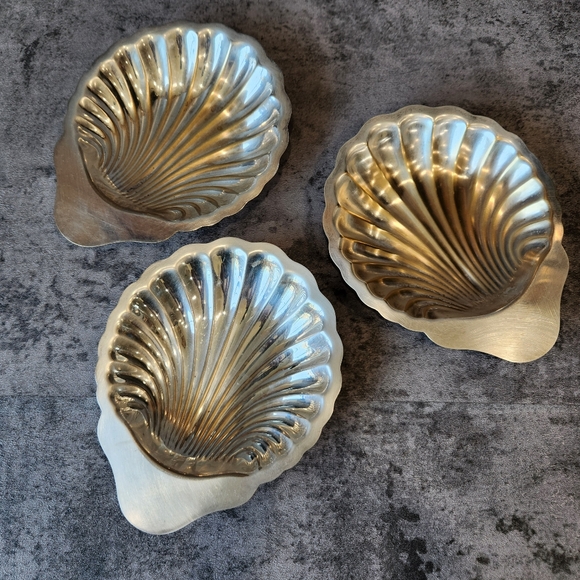 Vintage Grafton silver plate shell trinket dish set of three coastal mcm beach - Picture 1 of 13